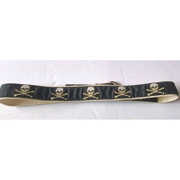 CJ Laing Skull Head Canvas Belt Size Medium Embroidered Black - Picture 2 of 8